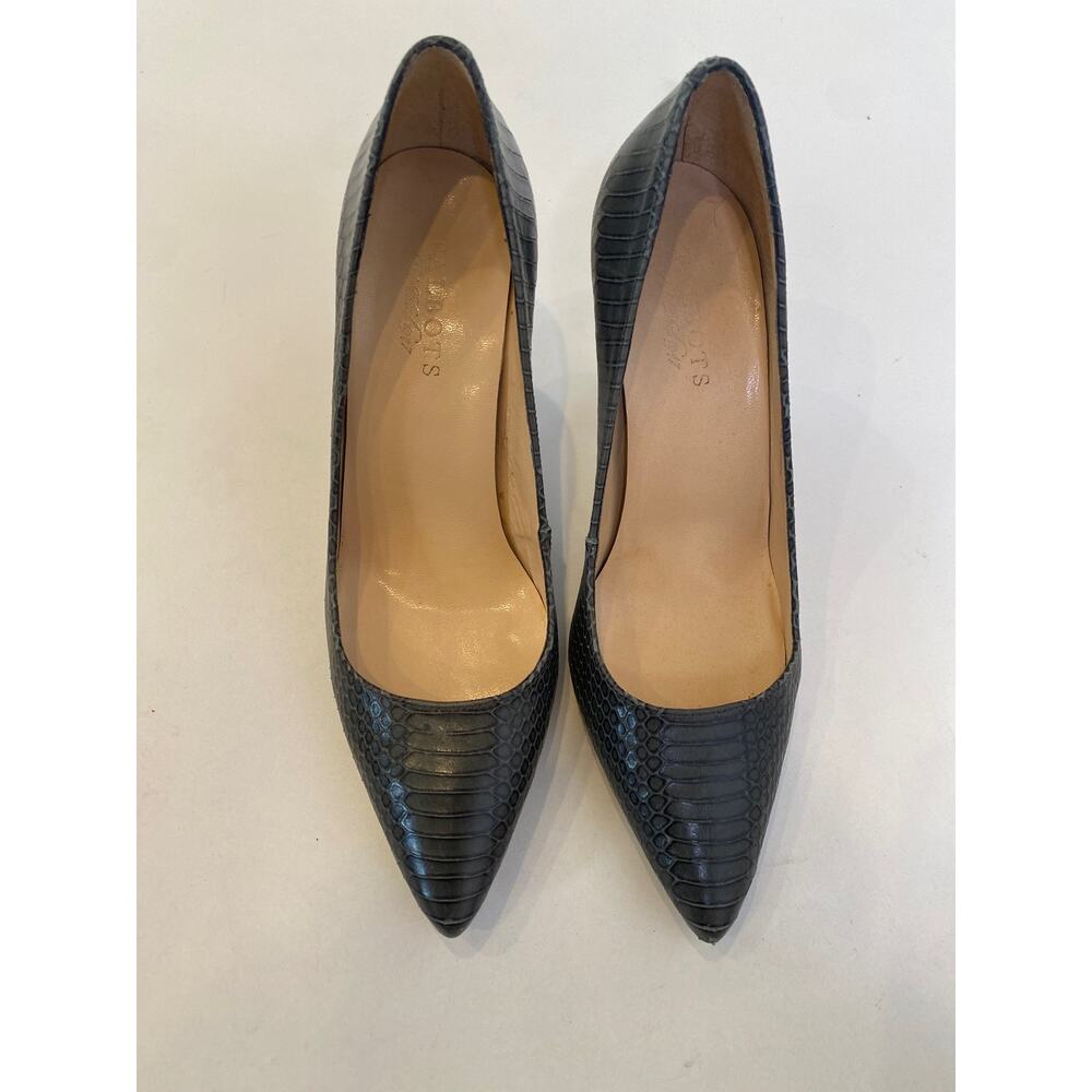Talbots Gray Blue Leather Snakeskin Heels 3.5” Sz 8B Women’s Slip On